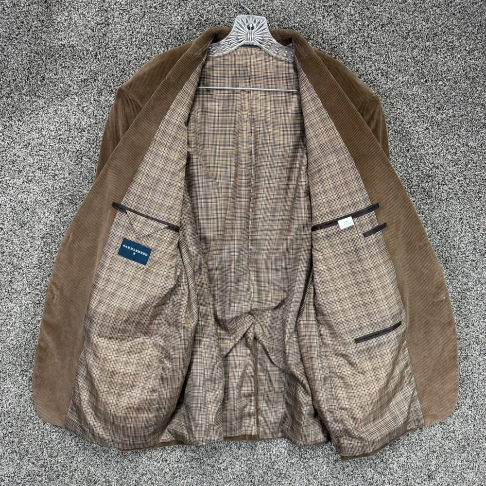 Saddlebred Blazer Mens 46R Brown‎ Corduroy Cotton Two-Button Sport Coat Jacket